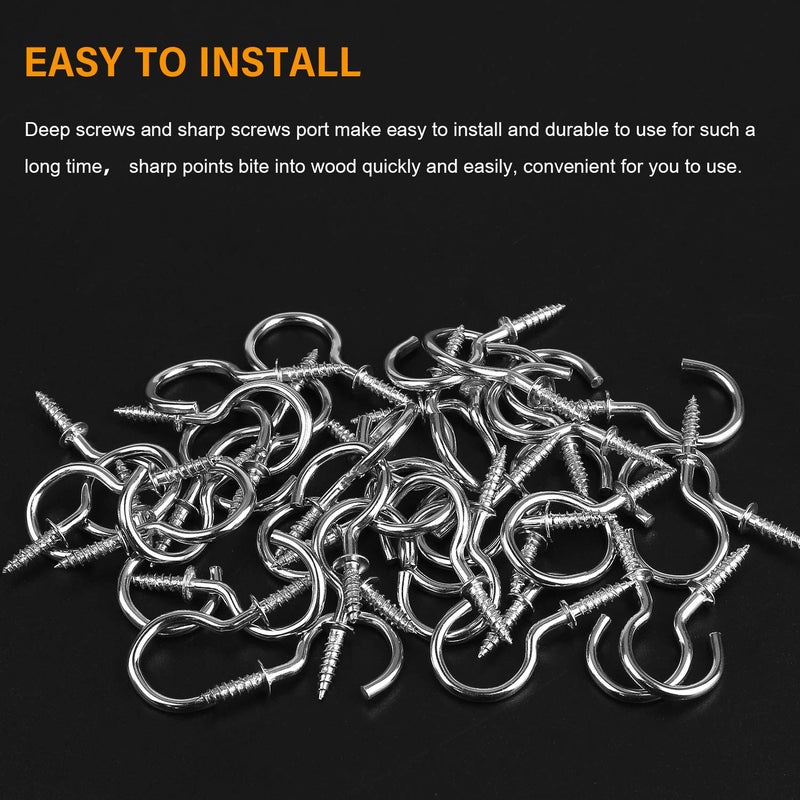 Powlankou 1inch Nickel Plated Metal Screw-in Ceiling Hooks Cup Hooks Silver, 120 Pieces - Image 5